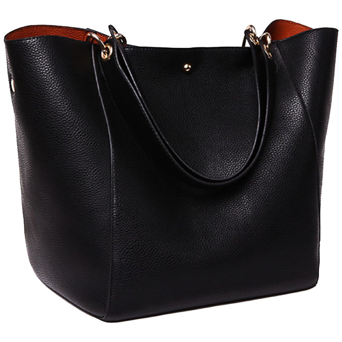 Жіноча шкіряна сумка-шопер великого розміру для студентів та роботи, чорна