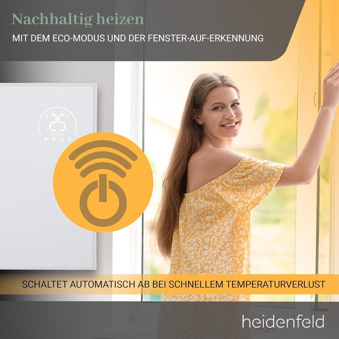 Heidenfeld Infrared Heater HF-HP140 | 300 Watts up to 10 m² | 3-in-1 Control via App | Remote Control | Touch Panel | Mobile Electric Heater | Infrared Heater with Thermostat (HF-HP140 300 Watts)