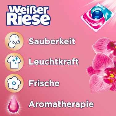 Капсули для прання кольорових речей Weißer Riese Trio-Caps Color, ароматерапія Орхідея, 120 шт