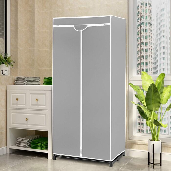 GIANTEX Clothes Closet Fabric Wardrobe with Clothes Rod & Shelf, Folding Wardrobe 74 x 50 x 172 cm, Clothes Rack Metal Frame with Dust Cover, for Bedroom Dressing Room (light grey)