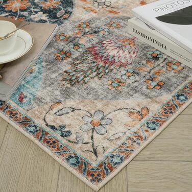 Килим Xfrog Boho з квітами, антиковзкий, праний, м'який, низький ворс, 80x150 см, для вітальні, спальні, дитячої