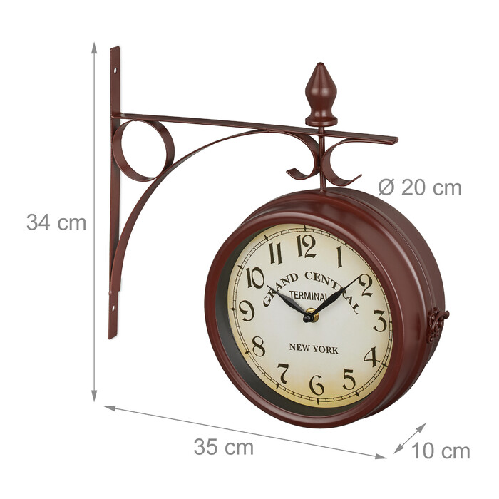 Relaxdays Double-Sided Train Station Clock in Brown