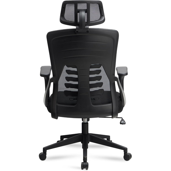 Ергономічне крісло для офісу, чорне, сітчасте, 120 кг | Професійне крісло для роботи з S-подібною спинкою, 4D поперековою підтримкою та механізмом гойдання | Регульоване поворотне крісло для дому, офісу та геймінгу