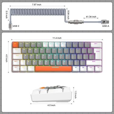 ZIYOU LANG T60 Pro: Механічна клавіатура та миша для геймінгу з USB-C, 60% UK Layout, Red Switch, 6400DPI RGB, для PC/Mac