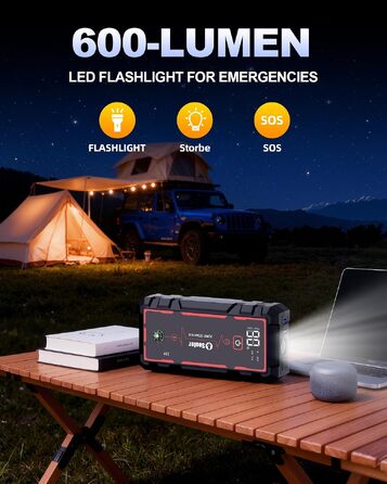 Бустер для автомобіля (Jump Starter) 8000mAh, портативний пусковий пристрій 12V для бензинових двигунів до 7.0L та дизельних до 5.0L, з ліхтариком та пусковими кабелями