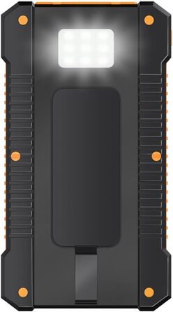 Портативний зарядний пристрій Solar Powerbank 8000 mAh з ліхтариком, чорно-помаранчевий, заряджає 2 пристрої (2x USB Type-A)