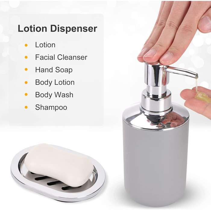 Набір аксесуарів для ванної кімнати Fixwal 8 шт. з пластику (сірий): мülleimer, тримач для зубних щіток, мильниця, диспенсер для мила, тримач для туалетного паперу, диспенсер для ватних паличок