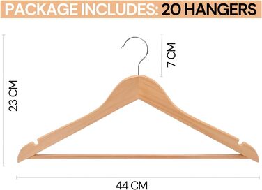 Вішалки для одягу Edihome, дерев'яні, набір з 20 шт., з неслизьким тримачем для штанів, вирізами для плечей, поворотним гачком 360°, для костюмів, сорочок