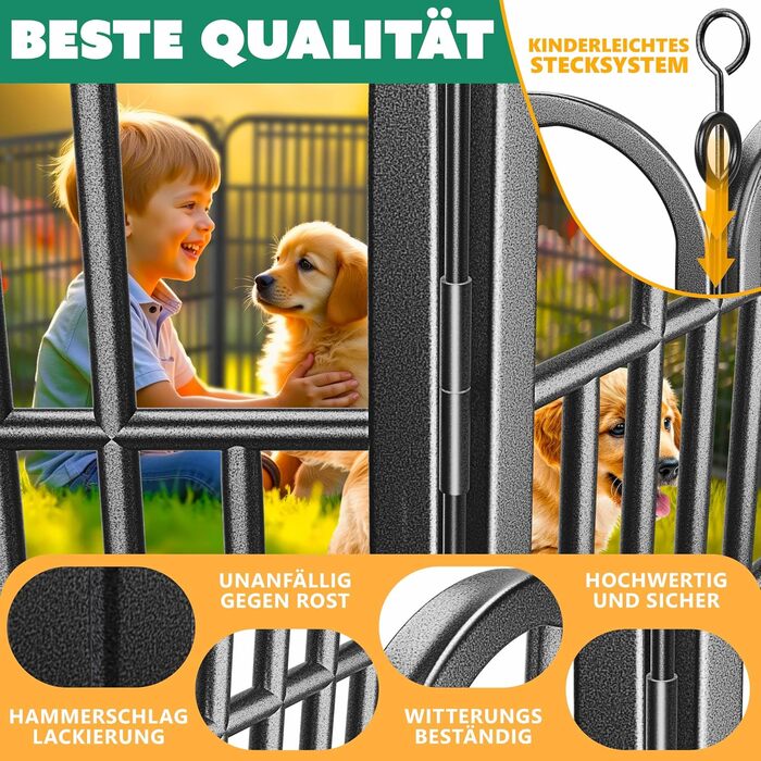 Вольєр для цуценят Freilaufgehege XXL: просторий вольєр для собак, котів, кроликів з дахом та анкерами. 8 секцій по 80x80 см, чорний