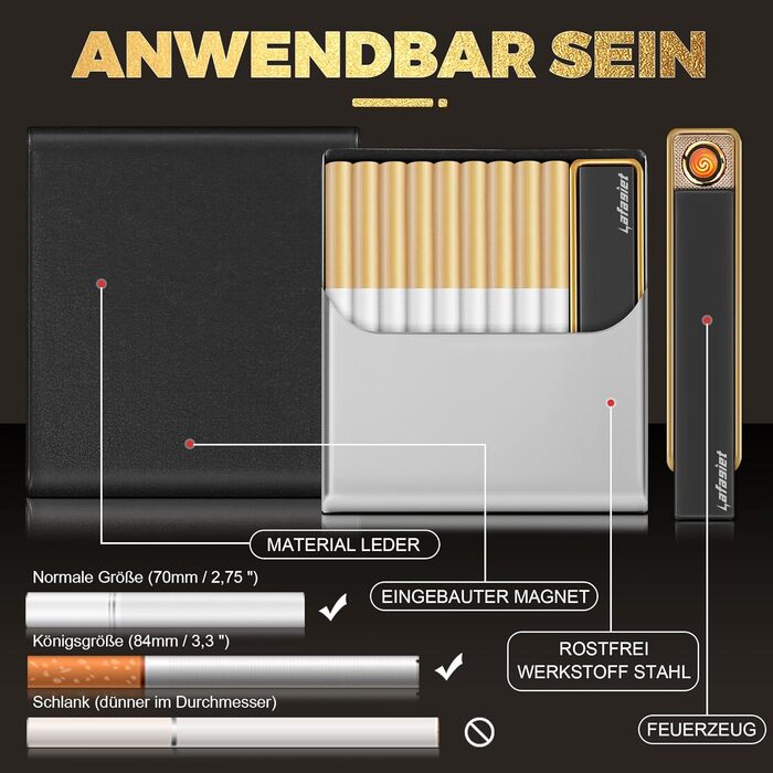 Чохол для сигарет Lafagiet з запальничкою для 84мм Regular King Size, ультратонкий, шкіряний, для чоловіків, бізнес, подарунок