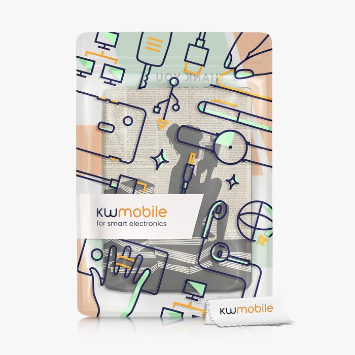 Чохол-книжка kwmobile для Pocketbook InkPad 4/Color 3/Color 2, Vivlio InkPad 4 - Чохол для eReader, Magnolien Taupe Weiß Blaugrau (жінка читає)