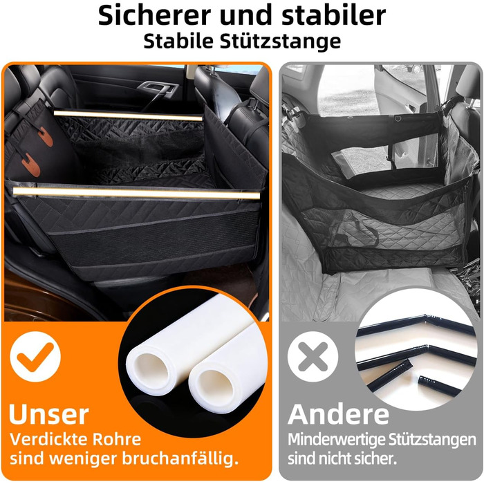 Автокрісло для собак великих порід до 25 кг – безпечний чохол на заднє сидіння, міцний бустер для собак з подовжувачем для заднього сидіння та водовідштовхувальний килимок для собак (Чорний, L)