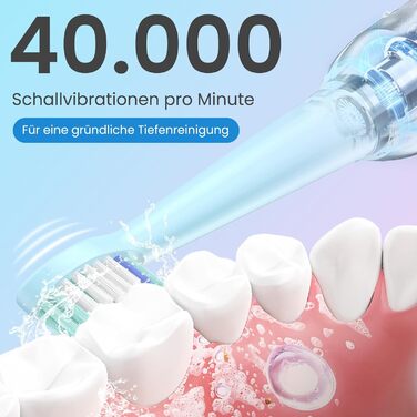 Електрична зубна щітка YUNCHI C2 з 40000 VPM, звукова, для дорослих та дітей, USB-C зарядка, 30 днів роботи, 5 режимів, 8 насадок, рожева/блакитна