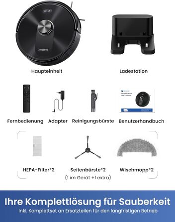 Робот-пилосос Proscenic Q10 з функцією миття, 8000Pa, 200 хвилин роботи, лазерна навігація, керування через додаток, Alexa, Siri, Apple Watch, пульт дистанційного керування для підлоги та килимів