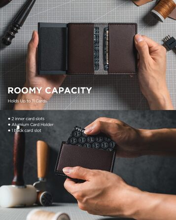 Гаманець-картхолдер VULKIT Pop-up RFID захист, шкіряний, коричневий, для 11 карток та купюр