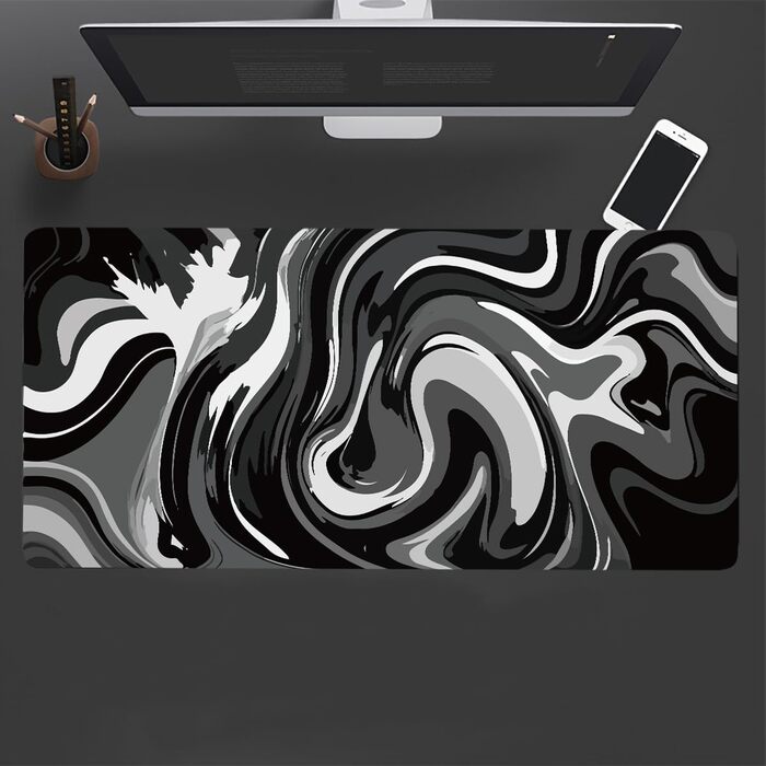 Великий килимок для столу 800x400 мм - ігровий килимок для миші з прошитими краями, неслизька підкладка, килимок для клавіатури та миші Black & White Abstraction