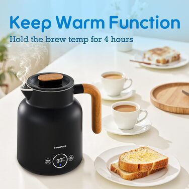 Електричний чайник з регулюванням температури DmofwHi, 1.0л, 1000W, з LED-індикатором, подвійні стінки, без BPA, автоматичне вимкнення та захист від сухого кип'яття (чорний)