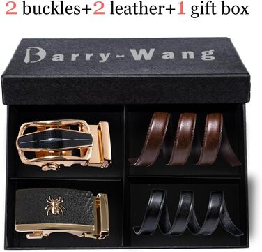 Чоловічий шкіряний ремінь Barry.Wang чорний з автоматичною пряжкою (3 шт), регульований бізнес-пояс, довжина 130 см, у подарунковій коробці