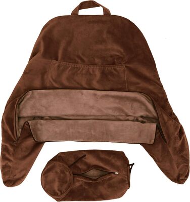 Подушка для чоловіка з підлокітниками - велика, для читання та відпочинку в ліжку. Преміум піна з пам'яті, знімна подушка для шиї на стрічці. Чохол, колір: коричневий, колір: коричневий