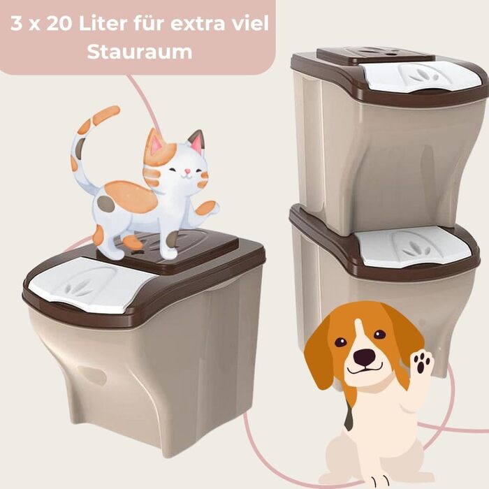 Контейнери для корму для собак та котів GarPet 3 шт. 20 л + 60 л - Фідер-тоне, контейнер для сухого корму