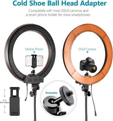 NEEWER Комплект кільцевого світла для фото та відео: 48 см, 52 Вт, 5500K, Bluetooth, для смартфона, YouTube, Self-Porträt Aufnahmen, RL-18