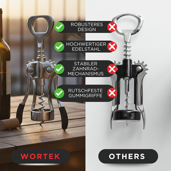 Відкривачка для вина Wortek: якісний штопор для пляшок з корком - подарунок для поціновувачів вина