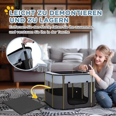 PawHut® Вольєр для цуценят, огорожа для собак, вольєр-загон, сірий, 74 x 60 x 45 см