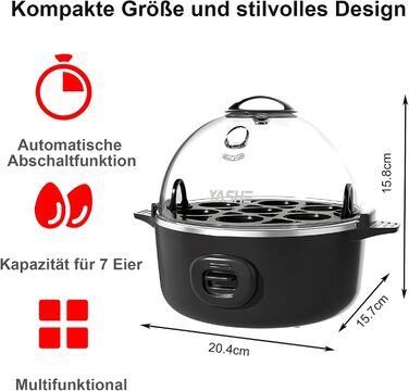 Електричний яйцеварка YASHE на 7 яєць: для твердих, середніх та м'яких яєць. З підставкою для яєць та акустичним сигналом