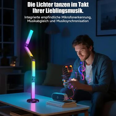 LED лампа настільна Electight RGB з димеруванням, 82 см, 800 люмен, складний дизайн, пульт та додаток, 16 млн кольорів, 99 режимів, синхронізація з музикою та таймер, для читання, офісу та ігор