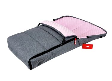 Зимовий конверт-муфта BABYLUX 90 см MINKY для коляски та автокрісла, сірий з рожевим, утеплений, з рукавицею