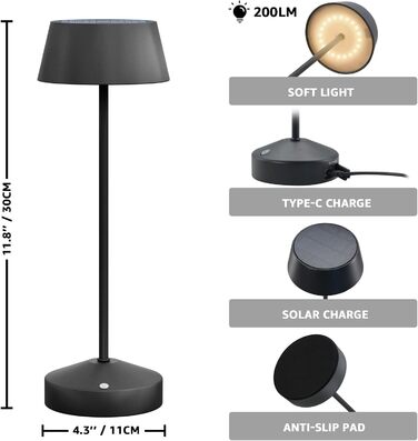 Світлодіодні настільні лампи сонячні LED 2 шт. для вулиці 3000K з сенсорним вимикачем, акумуляторні, димовані, IP44 для кемпінгу, саду, балкону, тераси