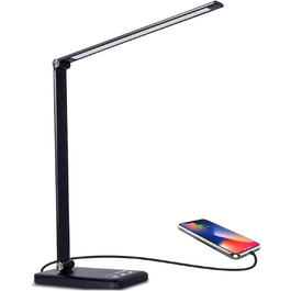 Стіл лампа LED, диммер, 5 кольорів, 10 рівнів яскравості, захист очей, нічник для дітей, офісна лампа, денне світло, USB-порт (чорний)