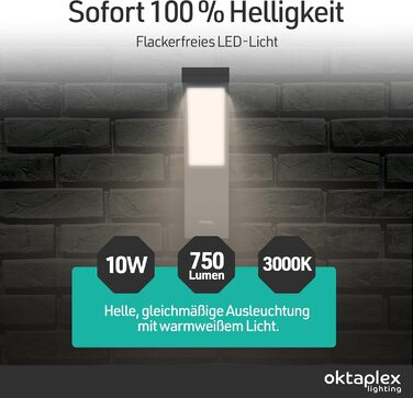 Зовнішнє вуличне освітлення Oktaplex Rio - настінний світильник, 10W, 750lm, 3000K, IP54, 230V, антрацит