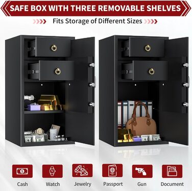 KABISAFE 45L Сейф для дому з електронним замком та ключем, 80L (подвійний ящик)