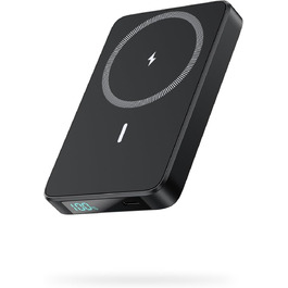 Power Bank HETP Магнітний 10800mAh з PD 20W, бездротова зарядка, USB-C, LED-дисплей, сумісний з MagSafe, iPhone 16/15/14/13/12, чорний