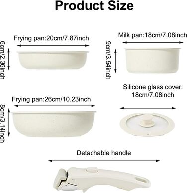 Набір каструль та сковорідок 5 шт. з знімним ручками, антипригарне покриття, підходить для індукційних плит, духовки та всіх типів плит