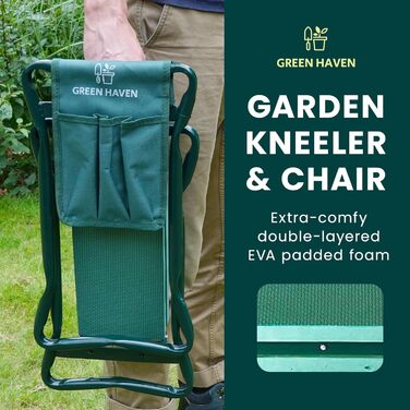Green Haven Robuster Garden Knee Pad with Handles and Tool Pouch, Versatile, Foldable, EVA Foam, Padded Knee Stool, Lightweight Knee Pad for Gardening, Portable