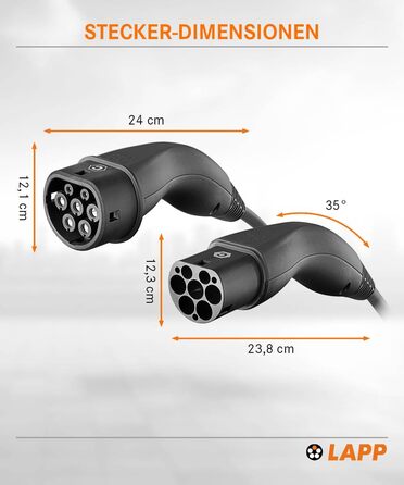 Кабель зарядки LAPP MOBILITY Typ 2, 22 кВт, 7м - для електромобілів, 32А, 3-фазний, IP55, з антикорозійними контактами - PHEV, BEV, EV
