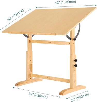 Adjustable Wooden Art Drawing Table - 76x107cm - Viswin Studio Easel for Painting & Drawing