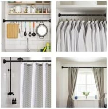 Телескопічна штанга для карнизів 60-130 см, нержавіюча сталь, чорний колір. Підходить для штор, душових перегородок, шаф, вікон та дверей.