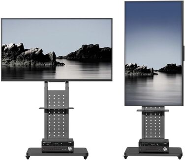 Підставка для телевізора Unho на коліщатках, поворотна 90°, регульована по висоті, з 2 полицями, для телевізорів 32-65