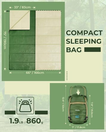 Ohuhu Lightweight Packable Sleeping Bag - Summer Camping Sleeping Bag for Travel, Festivals & Indoor Use (Green)