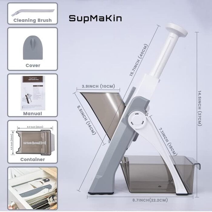 SupMakin Нарізник для овочів, регульований, сірий (Gemüsehobel, Mandoline)