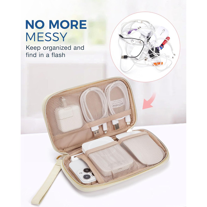 Органайзер для кабелів Bagsmart: кейс для електронних аксесуарів, подорожі, USB, зарядні пристрої, кабель для мобільного телефону, бежевий