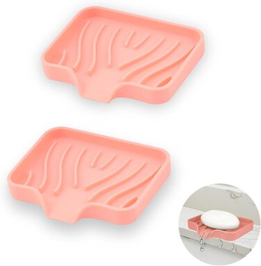 2 шт. Силіконові мильниці з отвором для стоку, мильниця для душу, мильниця для ванни, мильниця для раковини, мильниці для ванної кімнати, кухні та лічильника (білий) (рожевий)