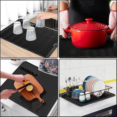 Килимок для посуду Thinkingwings 50x40 см з силікону, чорний, термостійкий, неслизький
