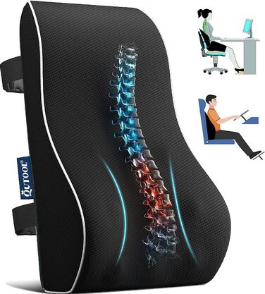 Підтримка для спини Qutool з Memory Foam, подушка для попереку для офісного/ігрового крісла, чорна