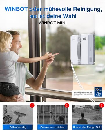 ECOVACS WINBOT Mini - робот для миття вікон, компактний, з ультразвуковим розпиленням, сірий (Mini Weiß)