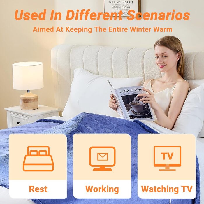 Електрична ковдра з підігрівом 130x180 см, 10 режимів нагріву, таймер автовимкнення, захист від перегріву, машинне прання, для холодних ночей (Скай Блакитний)
