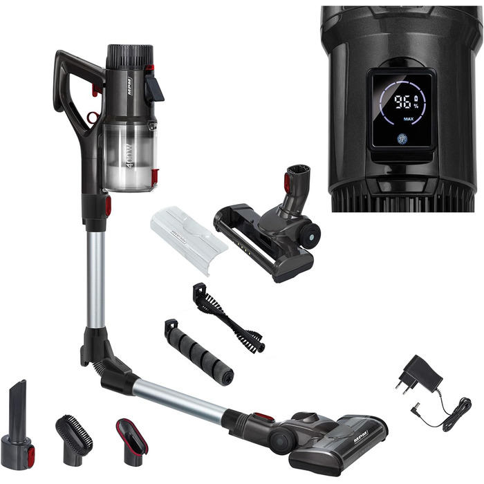 Акумуляторний пилосос MPM з цифровим дисплеєм та ручним пилососом 29,2V/250W - Інтелектуальний датчик пилу - Бездротовий акумуляторний пилосос - Пилосос без мішка - З кріпленням на стіну та аксесуарами